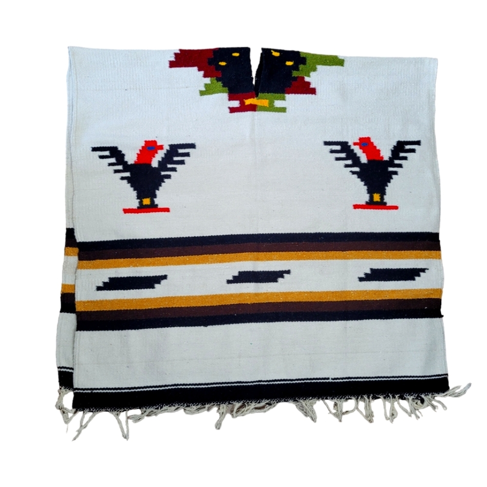Vintage Mexican wool poncho with thunderbirds